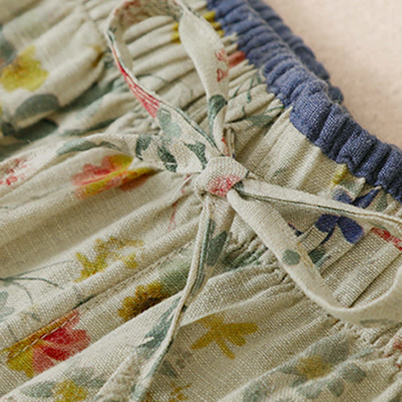 Buddha Stones Lässige Boho-Hose für Frühling und Sommer mit Kordelzug, Blumenmuster, weitem Bein und Tasche - image 5