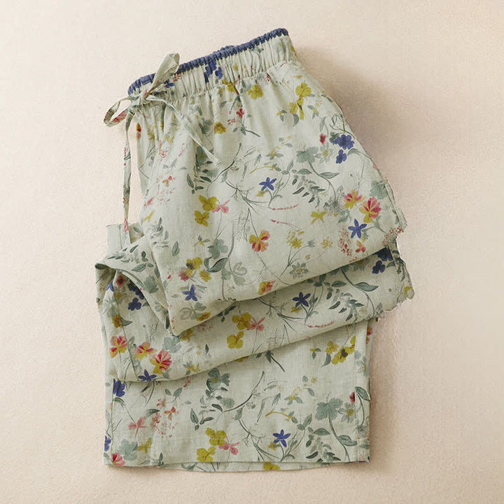 Buddha Stones Lässige Boho-Hose für Frühling und Sommer mit Kordelzug, Blumenmuster, weitem Bein und Tasche - image 3