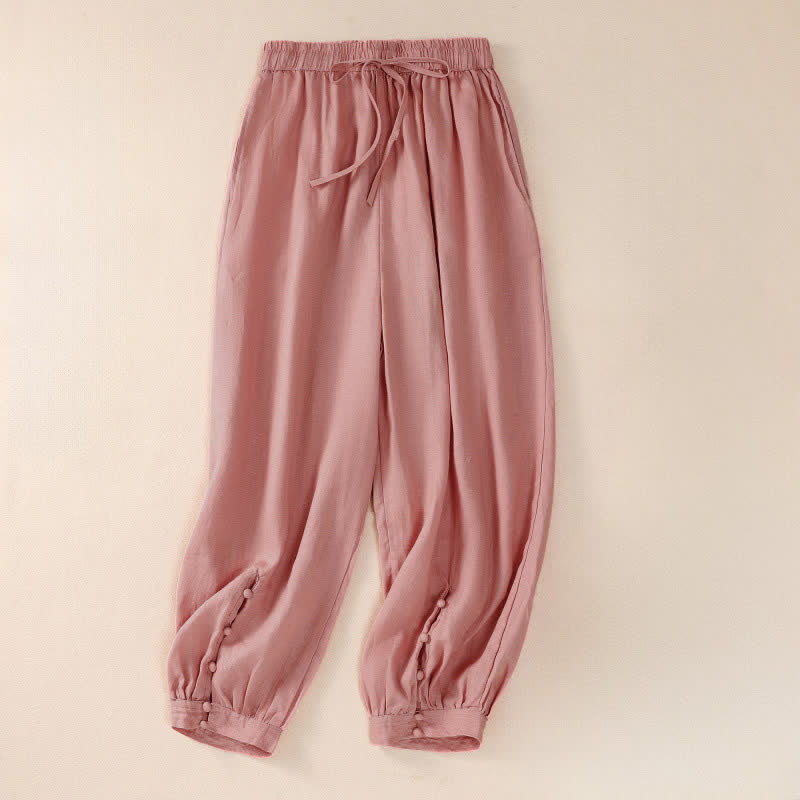 Buddha Stones Frühling/Sommer Basic Casual Uni Cropped Pants Damen Haremshosen mit Taschen - Hellrosa - US8-10, UK/AU12-14, EU40-42 (2XL) - image 6