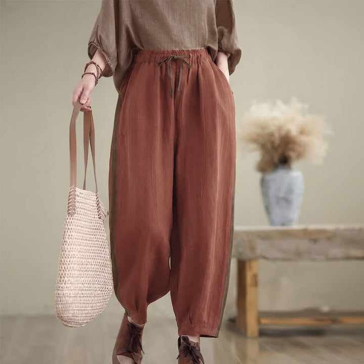 Buddha Stones Lässige, minimalistische Cropped-Hose mit Kordelzug für Damen, ideal für Frühling und Sommer, mit Tasche - IndianRed - US8-10, UK/AU12-14, EU40-42 (2XL) - image 0