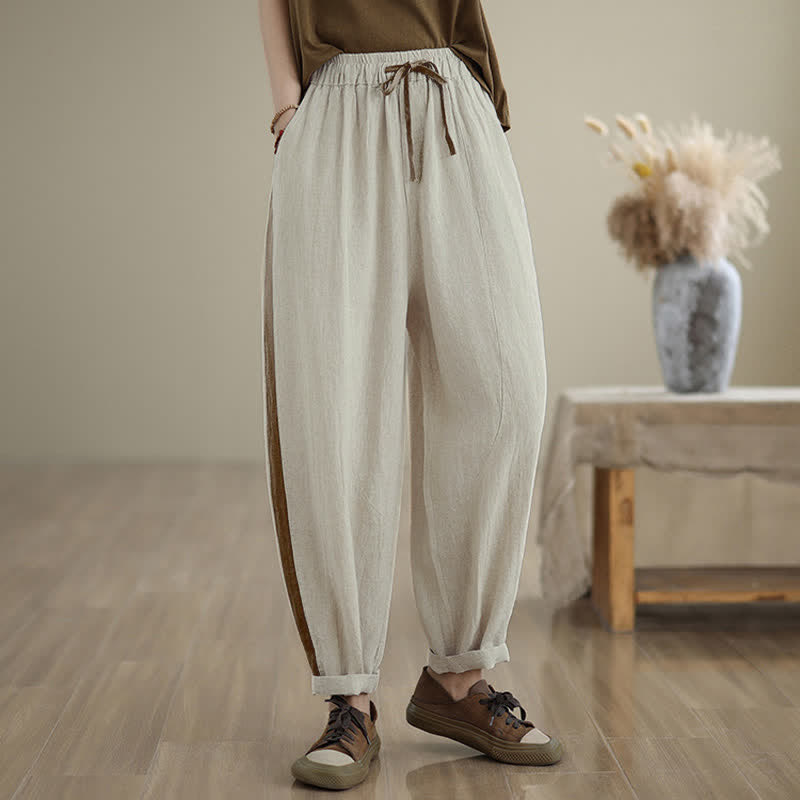 Buddha Stones Lässige, minimalistische Cropped-Hose mit Kordelzug für Damen, ideal für Frühling und Sommer, mit Tasche - Leinen - US8-10, UK/AU12-14, EU40-42 (2XL) - image 21