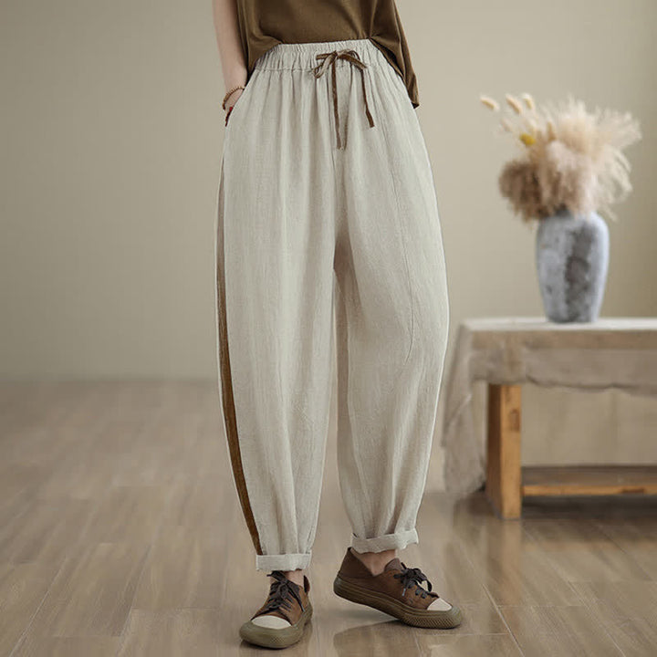Buddha Stones Lässige, minimalistische Cropped-Hose mit Kordelzug für Damen, ideal für Frühling und Sommer, mit Tasche - Leinen - US8-10, UK/AU12-14, EU40-42 (2XL) - image 22