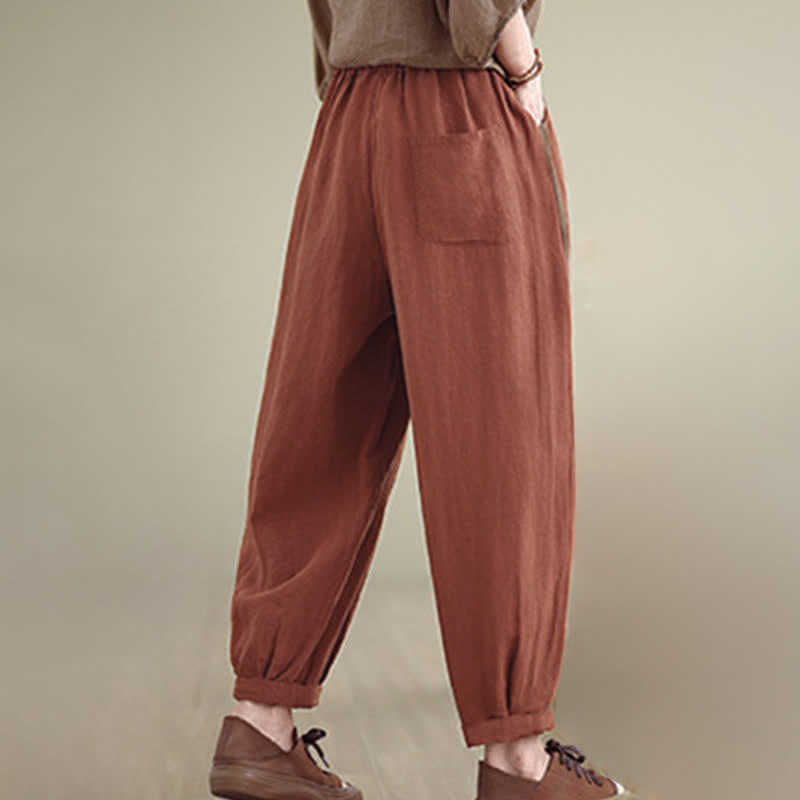 Buddha Stones Lässige, minimalistische Cropped-Hose mit Kordelzug für Damen, ideal für Frühling und Sommer, mit Tasche - image 3
