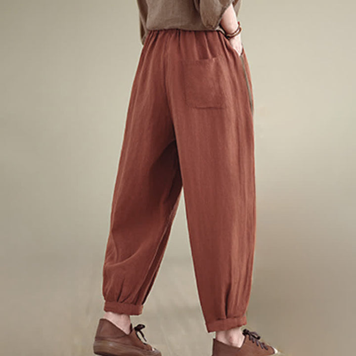 Buddha Stones Lässige, minimalistische Cropped-Hose mit Kordelzug für Damen, ideal für Frühling und Sommer, mit Tasche - image 3