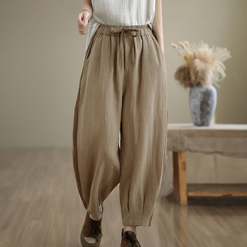 Buddha Stones Lässige, minimalistische Cropped-Hose mit Kordelzug für Damen, ideal für Frühling und Sommer, mit Tasche - Bräunen - US8-10, UK/AU12-14, EU40-42 (2XL) - image 10