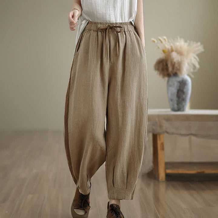 Buddha Stones Lässige, minimalistische Cropped-Hose mit Kordelzug für Damen, ideal für Frühling und Sommer, mit Tasche - Bräunen - US8-10, UK/AU12-14, EU40-42 (2XL) - image 10
