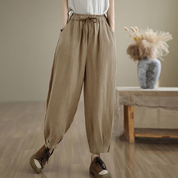 Buddha Stones Lässige, minimalistische Cropped-Hose mit Kordelzug für Damen, ideal für Frühling und Sommer, mit Tasche - image 11