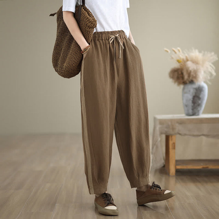 Buddha Stones Lässige, minimalistische Cropped-Hose mit Kordelzug für Damen, ideal für Frühling und Sommer, mit Tasche - image 16