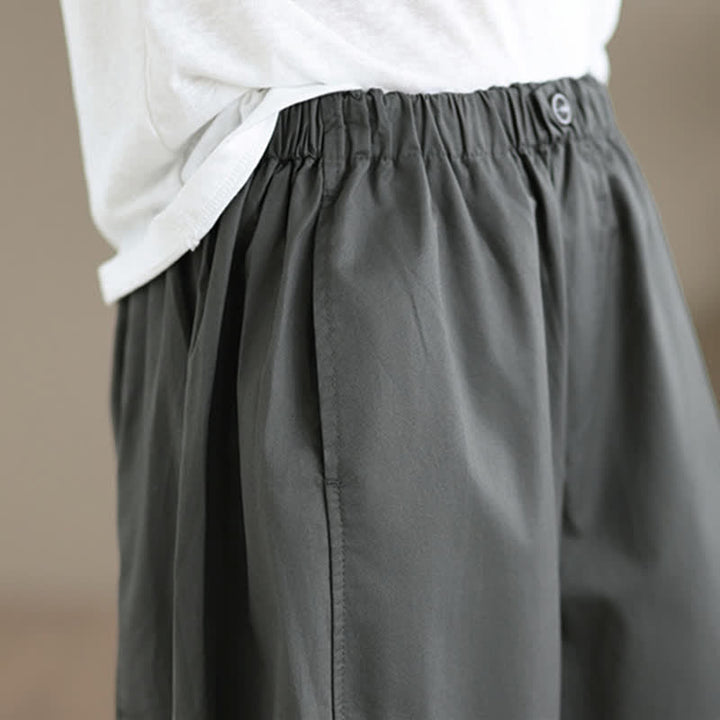 Buddha Stones Frühling/Sommer: Schlichte, einfarbige, kurze Damenhose mit weitem Bein und Taschen - image 5