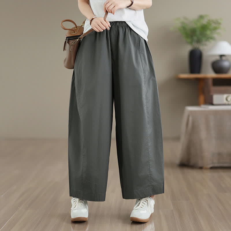 Buddha Stones Frühling/Sommer: Schlichte, einfarbige, kurze Damenhose mit weitem Bein und Taschen - image 1