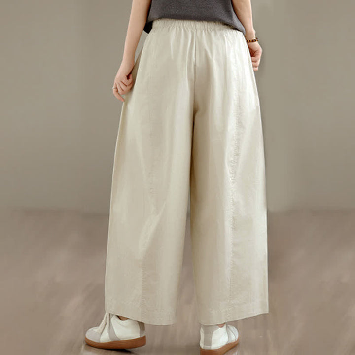 Buddha Stones Frühling/Sommer: Schlichte, einfarbige, kurze Damenhose mit weitem Bein und Taschen - image 11