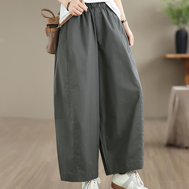 Buddha Stones Frühling/Sommer: Schlichte, einfarbige, kurze Damenhose mit weitem Bein und Taschen - image 2