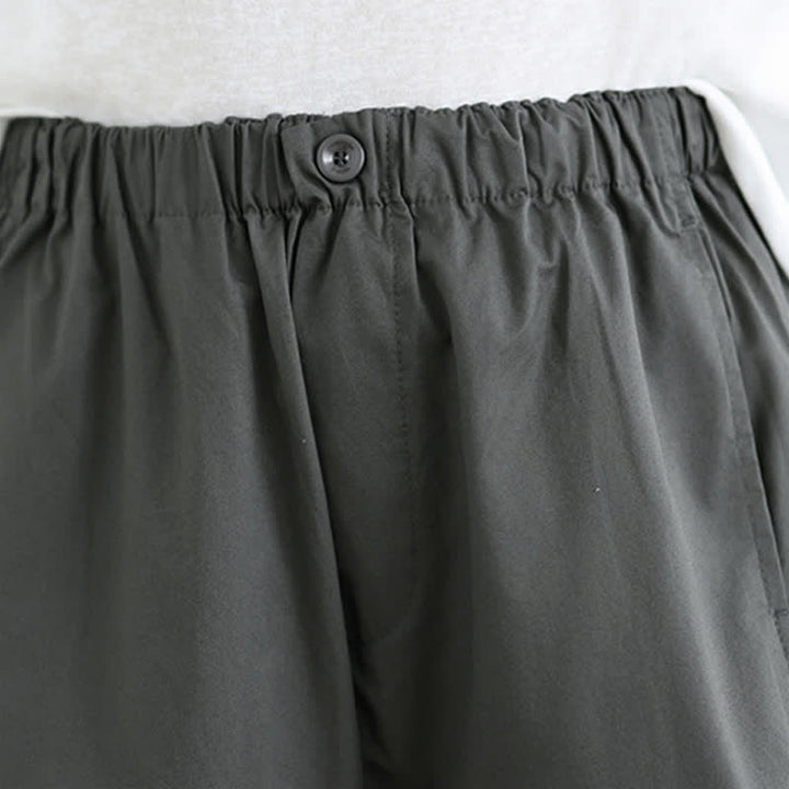 Buddha Stones Frühling/Sommer: Schlichte, einfarbige, kurze Damenhose mit weitem Bein und Taschen - image 4