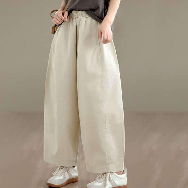 Buddha Stones Frühling/Sommer: Schlichte, einfarbige, kurze Damenhose mit weitem Bein und Taschen - image 10