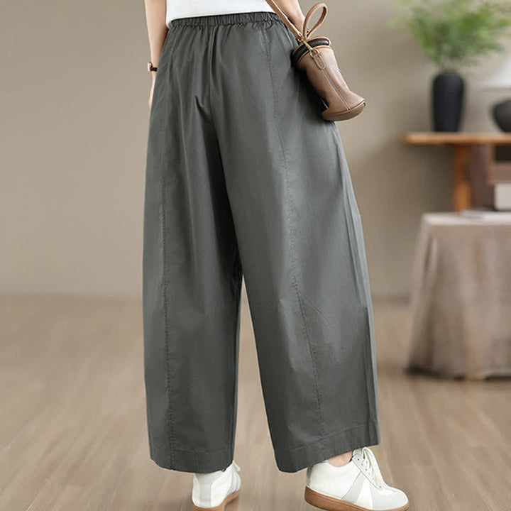 Buddha Stones Frühling/Sommer: Schlichte, einfarbige, kurze Damenhose mit weitem Bein und Taschen - image 3