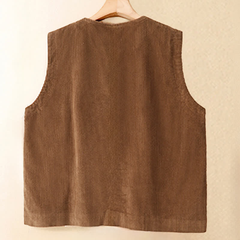 Buddha Stones Lässiges Vintage-Tanktop/Tanktop/Weste aus einfarbigem Cord für Damen mit Taschen für Herbst und Winter - image 1