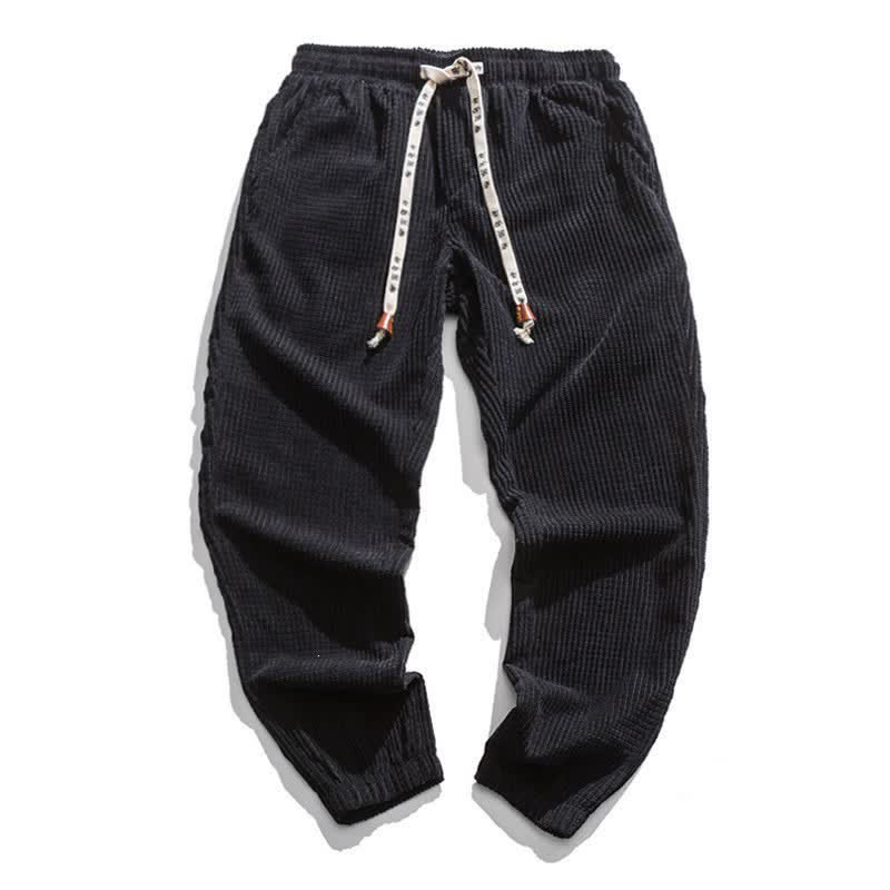 Buddha Stones Klassische Winter-Retro-Cordhose mit Kordelzug, einfarbig, knöchellang, Herren, schmal zulaufend, mit Tasche - Schwarz - US/UK/AU46, EU56 (5XL) - image 1