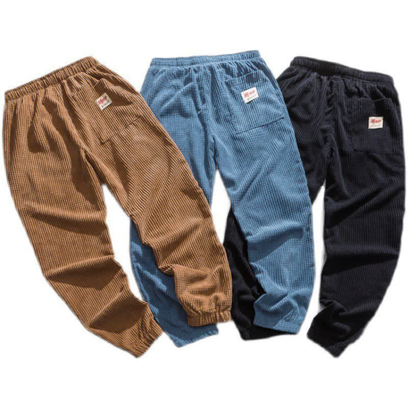 Buddha Stones Klassische Winter-Retro-Cordhose mit Kordelzug, einfarbig, knöchellang, Herren, schmal zulaufend, mit Tasche - image 4