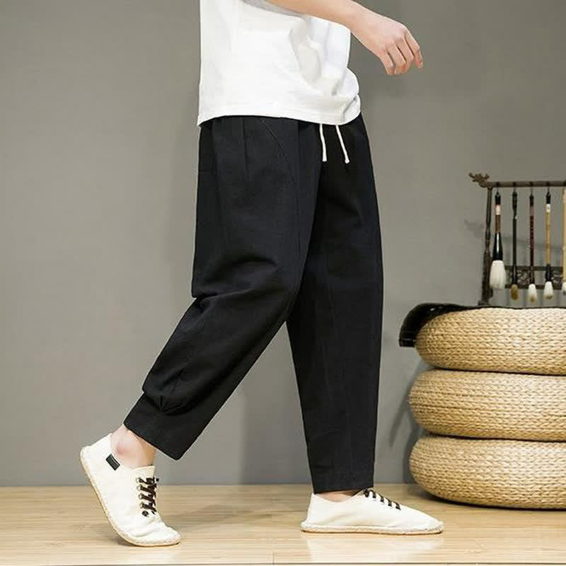 Buddha Stones Lässige, minimalistische Herren-Cropped-Hose mit Kordelzug und Taschen für Frühling und Sommer - image 11