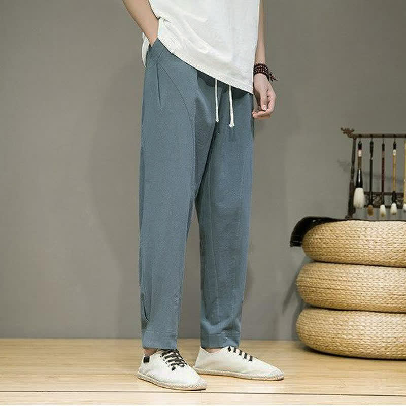 Buddha Stones Lässige, minimalistische Herren-Cropped-Hose mit Kordelzug und Taschen für Frühling und Sommer - image 5