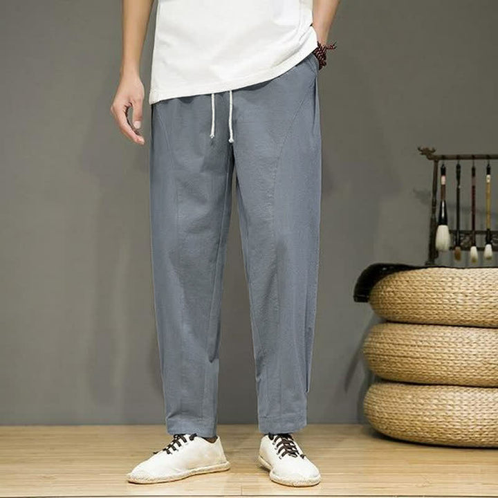 Buddha Stones Lässige, minimalistische Herren-Cropped-Hose mit Kordelzug und Taschen für Frühling und Sommer - Hellgrau - US/UK/AU46, EU56 (5XL) - image 17