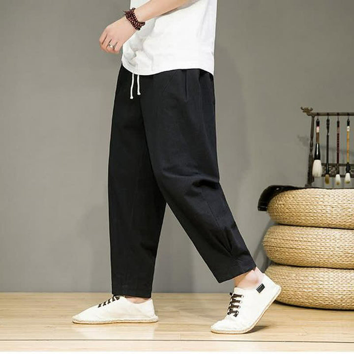 Buddha Stones Lässige, minimalistische Herren-Cropped-Hose mit Kordelzug und Taschen für Frühling und Sommer - image 8
