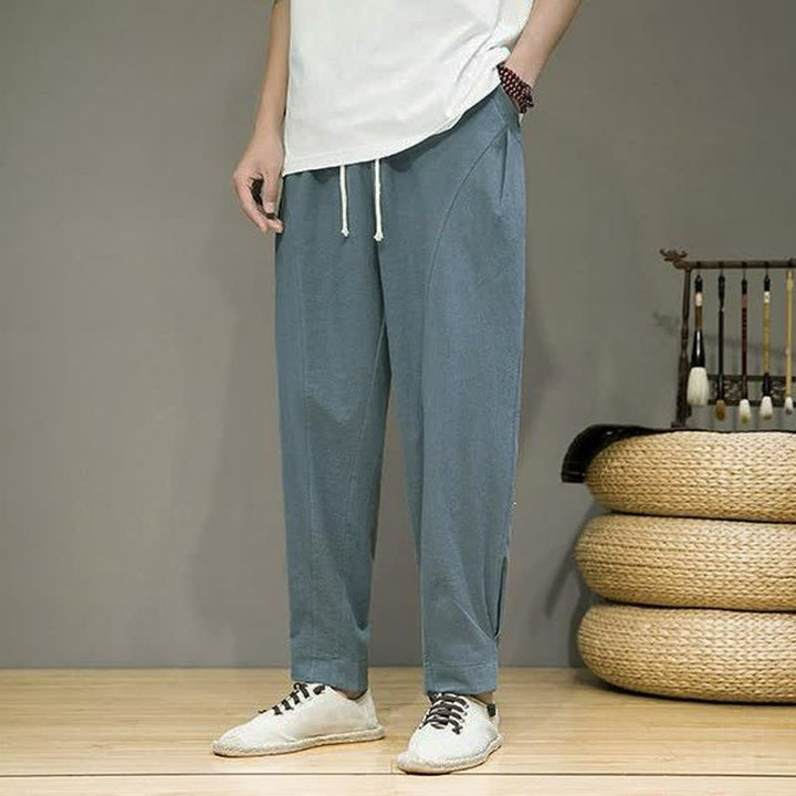 Buddha Stones Lässige, minimalistische Herren-Cropped-Hose mit Kordelzug und Taschen für Frühling und Sommer - image 6