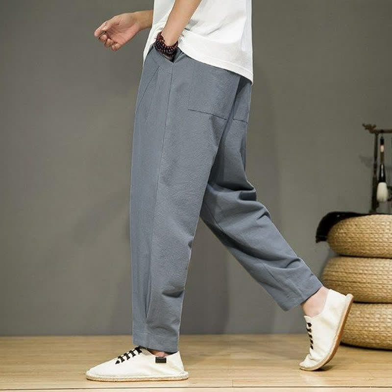 Buddha Stones Lässige, minimalistische Herren-Cropped-Hose mit Kordelzug und Taschen für Frühling und Sommer - image 21