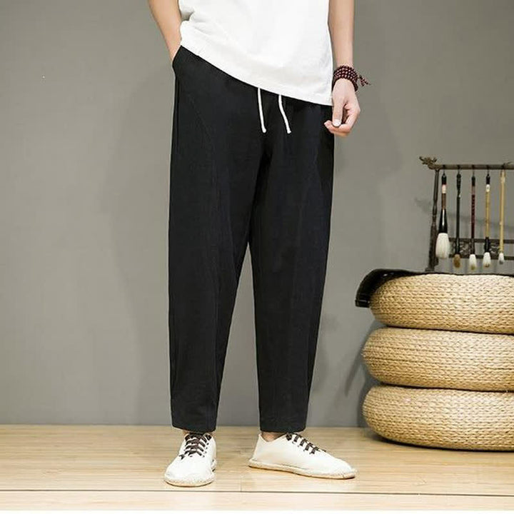 Buddha Stones Lässige, minimalistische Herren-Cropped-Hose mit Kordelzug und Taschen für Frühling und Sommer - image 9