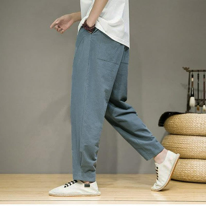 Buddha Stones Lässige, minimalistische Herren-Cropped-Hose mit Kordelzug und Taschen für Frühling und Sommer - image 2