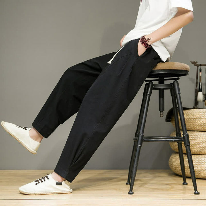 Buddha Stones Lässige, minimalistische Herren-Cropped-Hose mit Kordelzug und Taschen für Frühling und Sommer - image 12