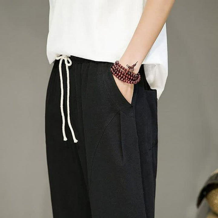 Buddha Stones Lässige, minimalistische Herren-Cropped-Hose mit Kordelzug und Taschen für Frühling und Sommer - image 13