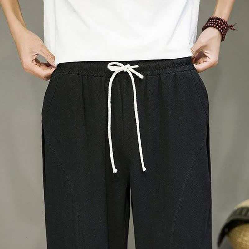 Buddha Stones Lässige, minimalistische Herren-Cropped-Hose mit Kordelzug und Taschen für Frühling und Sommer - image 14