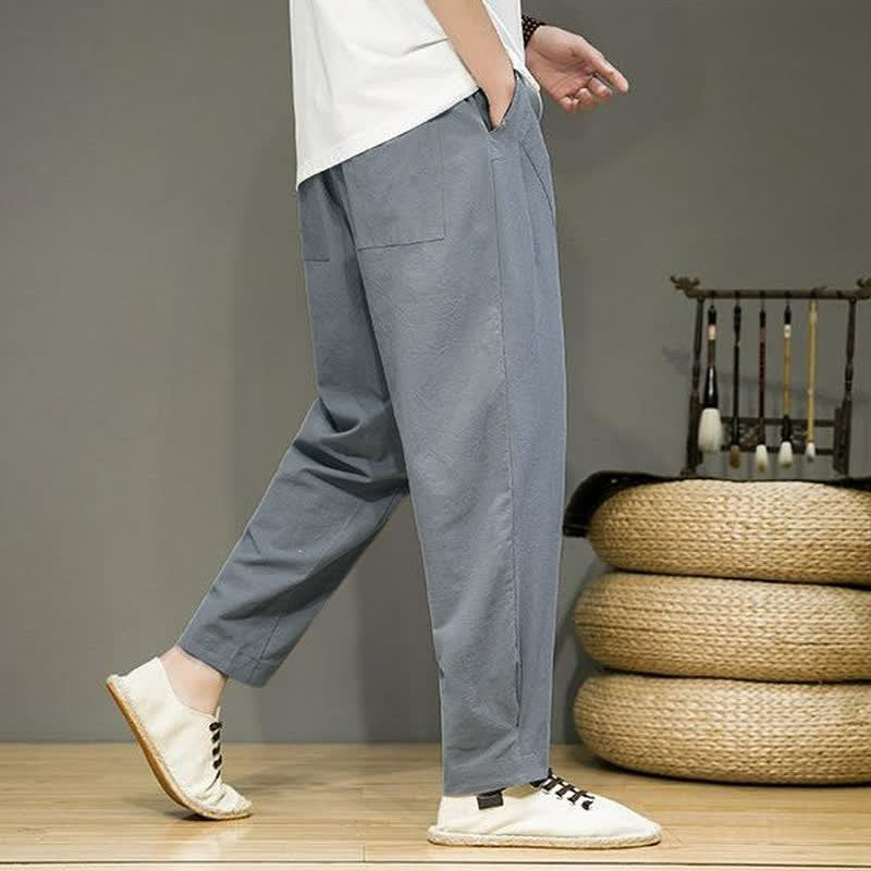 Buddha Stones Lässige, minimalistische Herren-Cropped-Hose mit Kordelzug und Taschen für Frühling und Sommer - image 19
