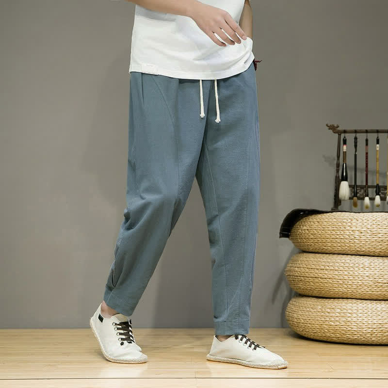 Buddha Stones Lässige, minimalistische Herren-Cropped-Hose mit Kordelzug und Taschen für Frühling und Sommer - image 1