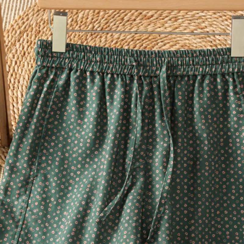 Buddha Stones Lässige Boho-Hose für Frühling und Sommer, Damen, kurze Hose mit Kordelzug, Blumenmuster, weitem Bein und Taschen - image 3