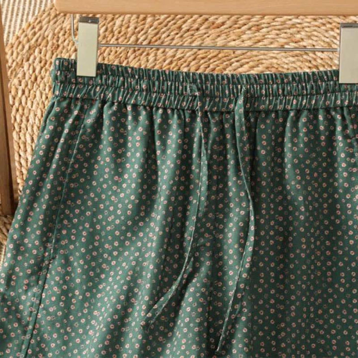 Buddha Stones Lässige Boho-Hose für Frühling und Sommer, Damen, kurze Hose mit Kordelzug, Blumenmuster, weitem Bein und Taschen - image 3