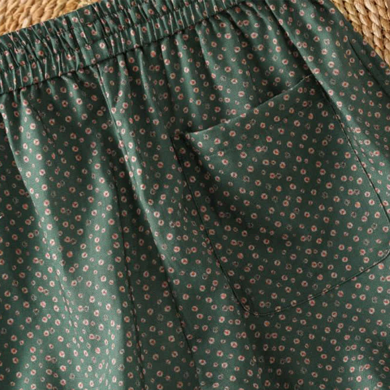 Buddha Stones Lässige Boho-Hose für Frühling und Sommer, Damen, kurze Hose mit Kordelzug, Blumenmuster, weitem Bein und Taschen - image 4