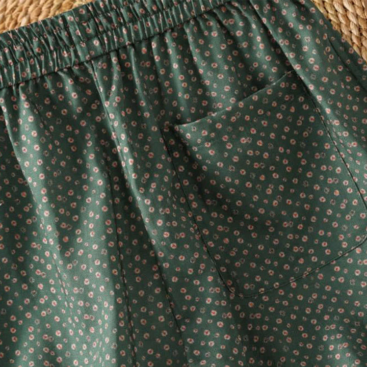 Buddha Stones Lässige Boho-Hose für Frühling und Sommer, Damen, kurze Hose mit Kordelzug, Blumenmuster, weitem Bein und Taschen - image 4