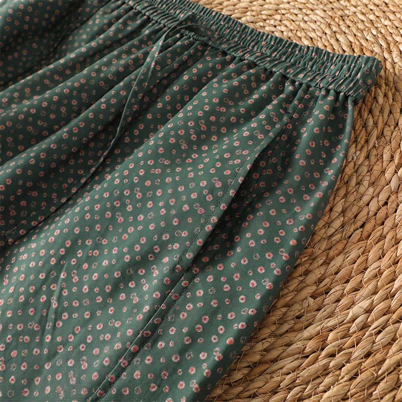 Buddha Stones Lässige Boho-Hose für Frühling und Sommer, Damen, kurze Hose mit Kordelzug, Blumenmuster, weitem Bein und Taschen - image 5