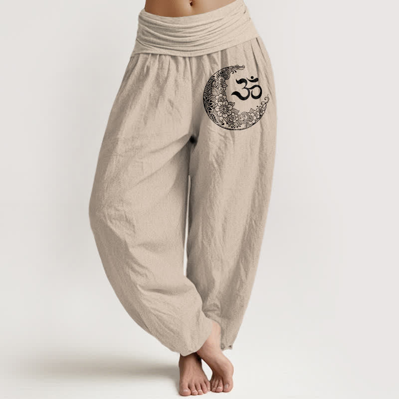Buddha Stones Haremshose aus reiner Baumwolle mit Boho-Motiv (Om-Mondsichel) und elastischem Bund - Bräunen - US16, UK/AU20, EU48 (3XL) - image 11