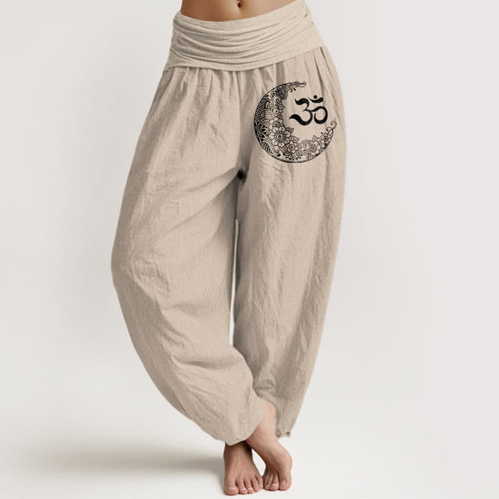 Buddha Stones Haremshose aus reiner Baumwolle mit Boho-Motiv (Om-Mondsichel) und elastischem Bund - Bräunen - US16, UK/AU20, EU48 (3XL) - image 11