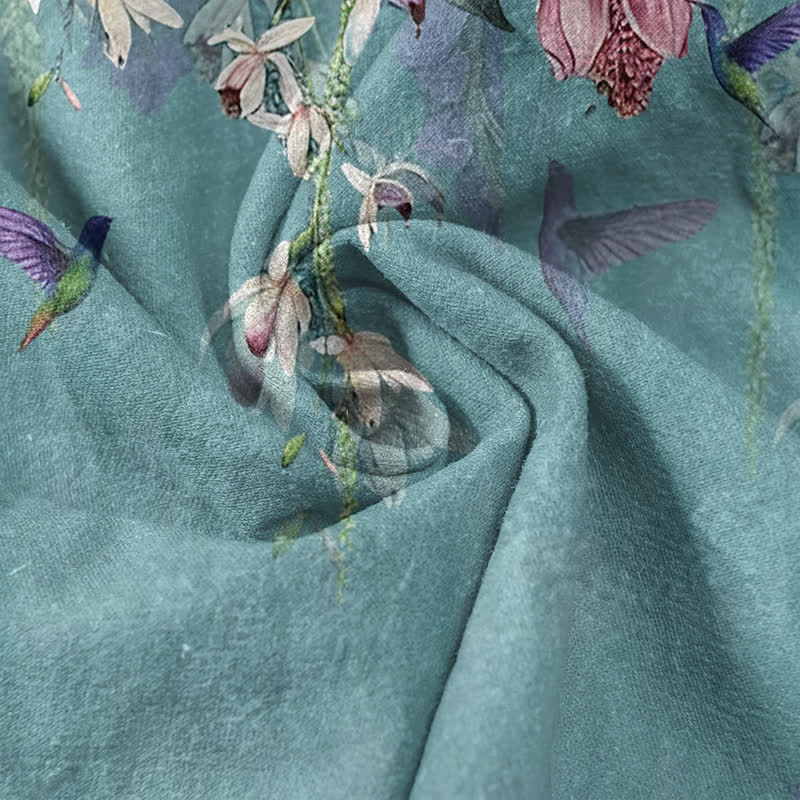 Buddha Stones Damenhose aus reiner Baumwolle mit Blumen- und Vogelmuster, elastischem Bund und Taschen - image 2