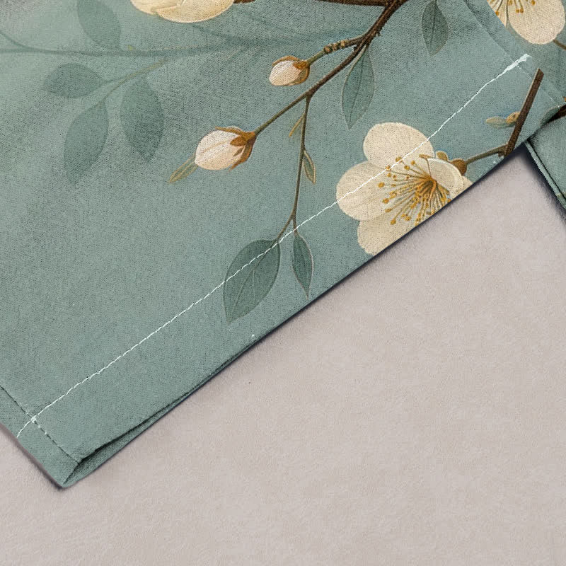 Buddha Stones Damenhose aus reiner Baumwolle mit elastischem Bund, Taschen und Tintenblüten- und Zweigmuster - image 1