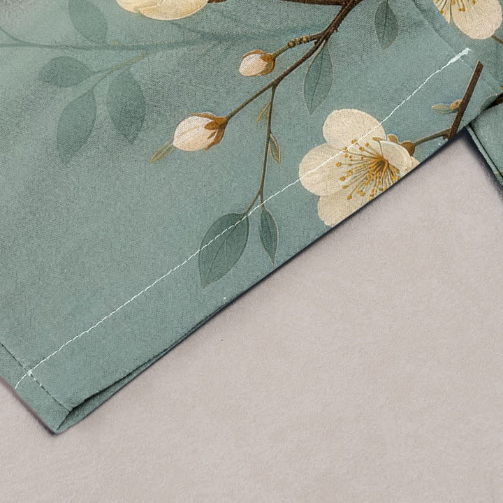 Buddha Stones Damenhose aus reiner Baumwolle mit elastischem Bund, Taschen und Tintenblüten- und Zweigmuster - image 1