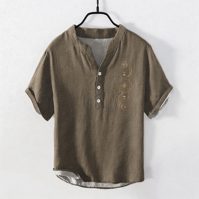 Buddha Stones Herrenhemd aus Baumwolle mit Sonne-, Mond- und Sternenmuster, Kurzarm, halbe Knopfleiste - Sienna - US/UK/AU50, EU60 (5XL) - image 7