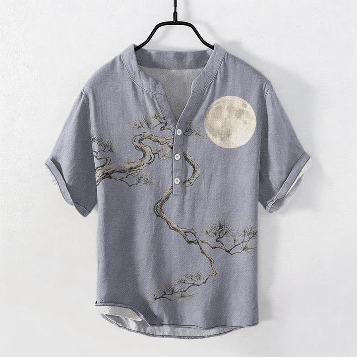 Buddha Stones Kurzarmhemd mit halber Knopfleiste und Mondkiefernmuster aus Baumwolle für Herren - Hellstahlblau - US/UK/AU50, EU60 (5XL) - image 0