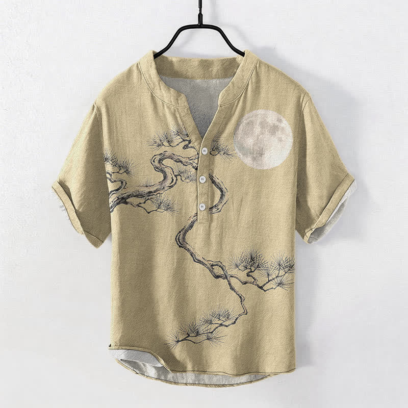 Buddha Stones Kurzarmhemd mit halber Knopfleiste und Mondkiefernmuster aus Baumwolle für Herren - Khaki - US/UK/AU50, EU60 (5XL) - image 5