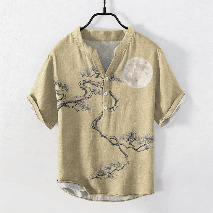 Buddha Stones Kurzarmhemd mit halber Knopfleiste und Mondkiefernmuster aus Baumwolle für Herren - Khaki - US/UK/AU50, EU60 (5XL) - image 5