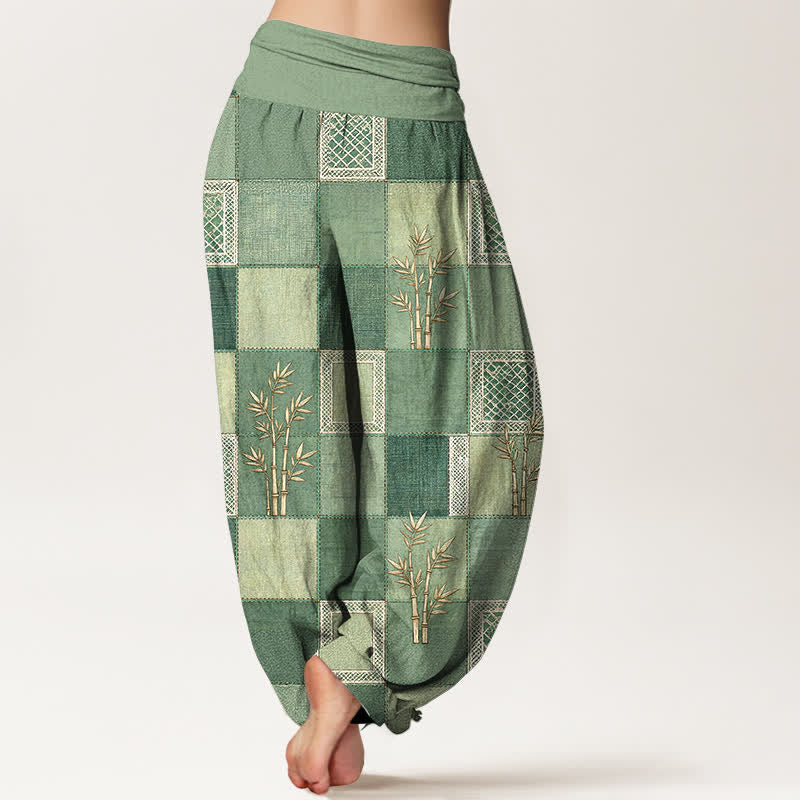 Buddha Stones Haremshose aus Baumwolle und Bambus-Patchworkmuster mit elastischem Bund für Damen - image 2